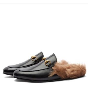 GUCCI PRINCETOWN FUR LINED MULE LOAFER WITH FUR